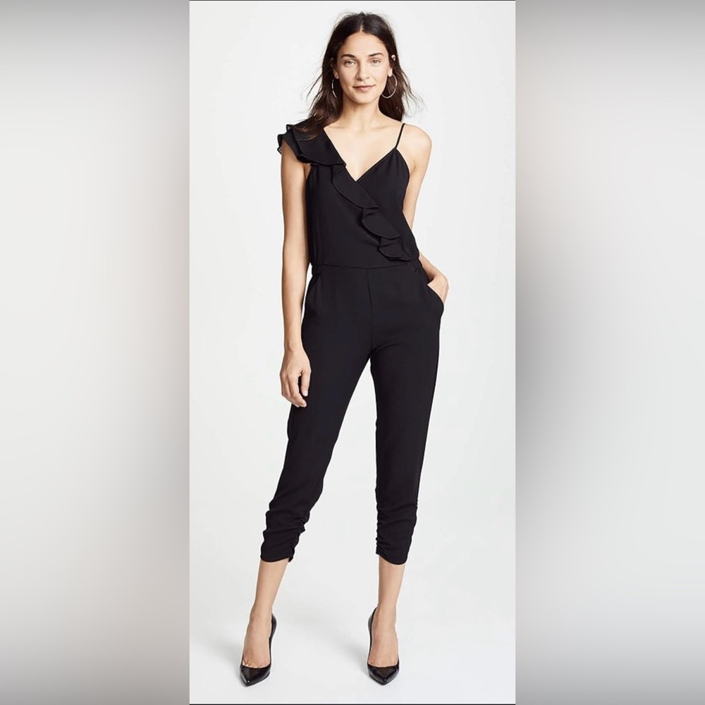 PARKER - Addison Black Sleeveless Ruffle Asymmetric Jumpsuit Size 4